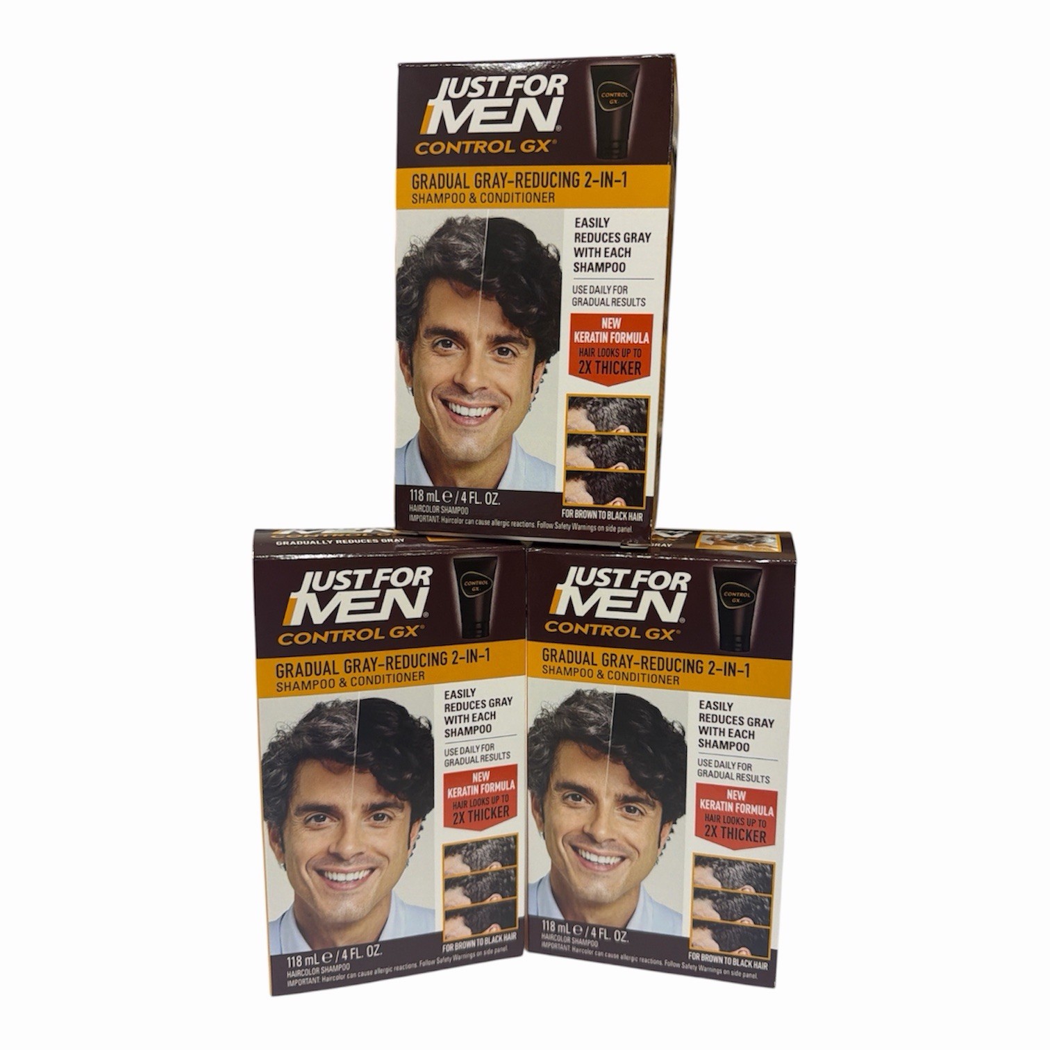 3 (4oz each) Just For Men Control GX Gray Reducing 2-in-1 Shampoo/Conditioners