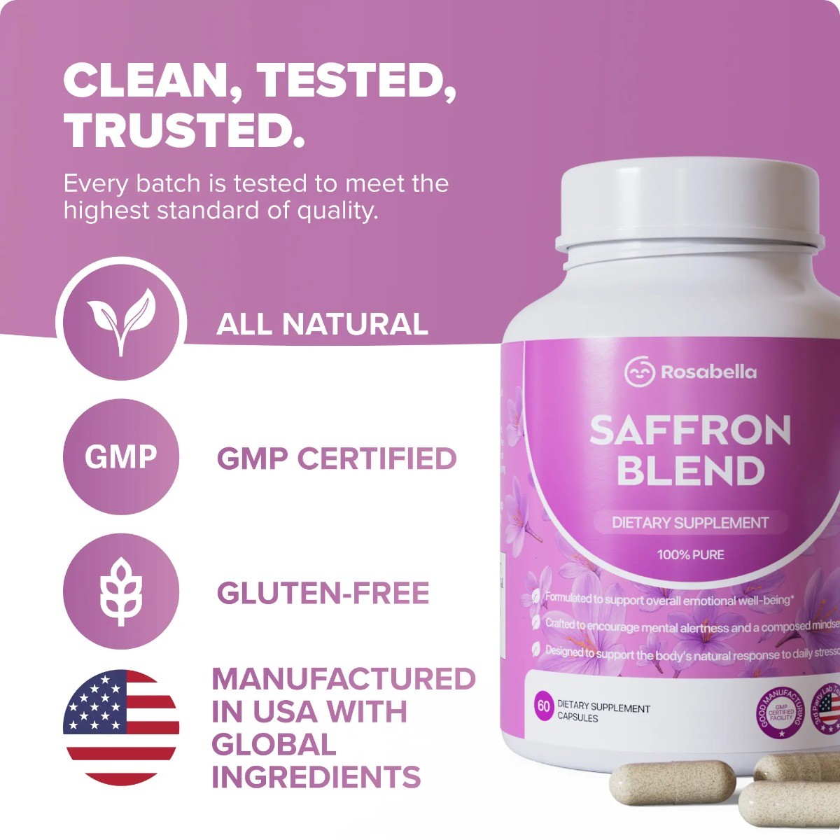 Rosabella Saffron Complex for Focus, Mood & Digestive Health, Vegan