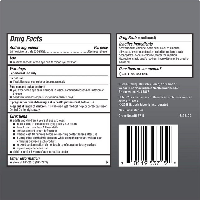 Lumify Bausch Lom Redness Reliever Eye Drops .25 fl. oz., 2 pk