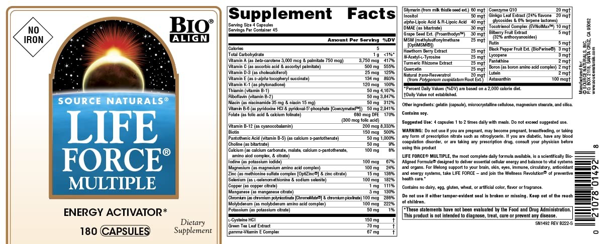 Source Naturals Life Force Multiple, Energy 180 Count (Pack of 1), 12105025