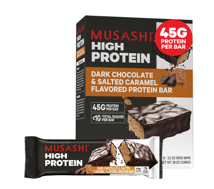MUSASHI High Protein Bar Dark Choc Caramel 45g 12Pk Low Sugar