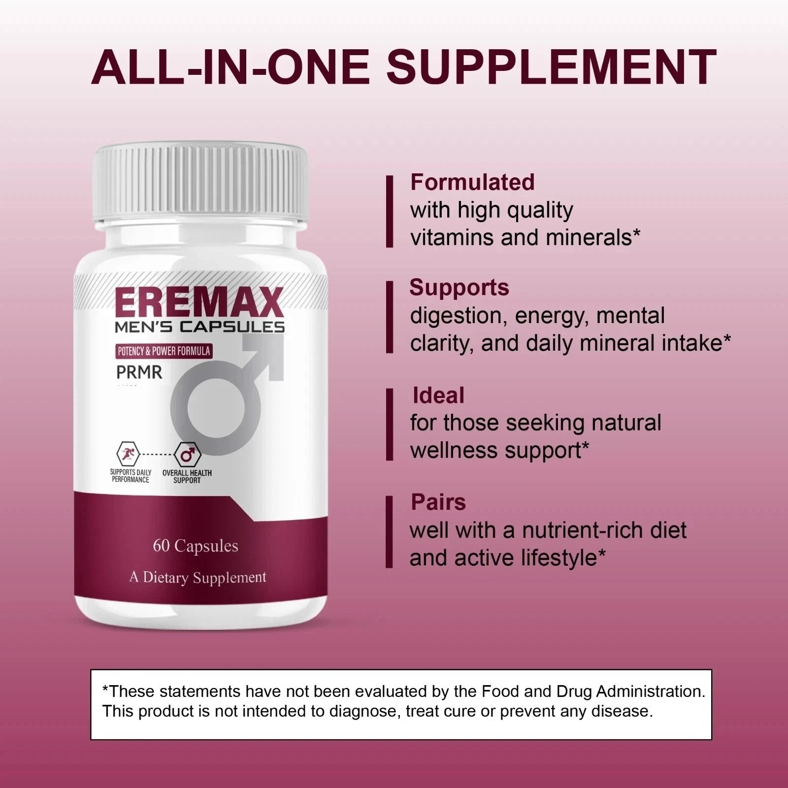 (5 pack) Eremax Capsules, Eremax Premium Performance Supplement – (300 Capsules)