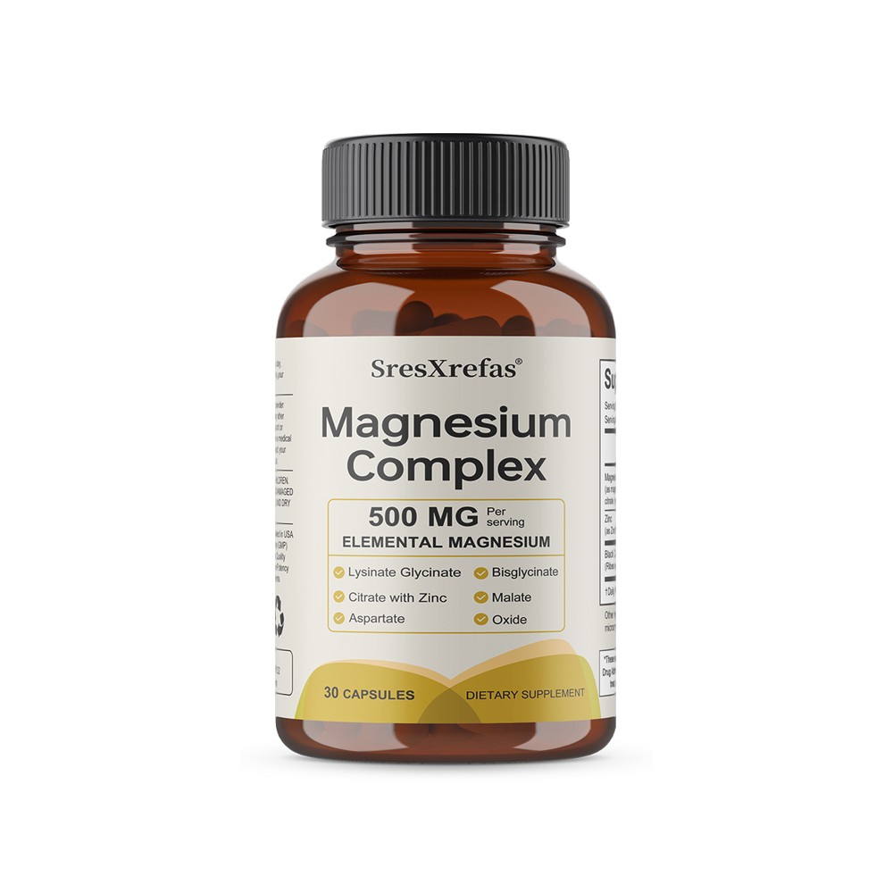 SresXrefas 6-in-1 Magnesium Glycinate Malate Citrate 500mg Supplement 30/60/120