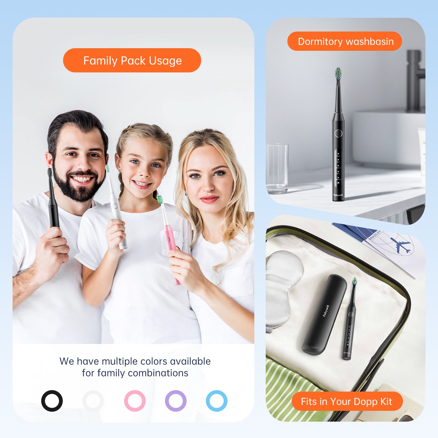 Fairywill Electric Toothbrush Sonic Toothbrush USB Rechargeable 6 Heads 5 Modes