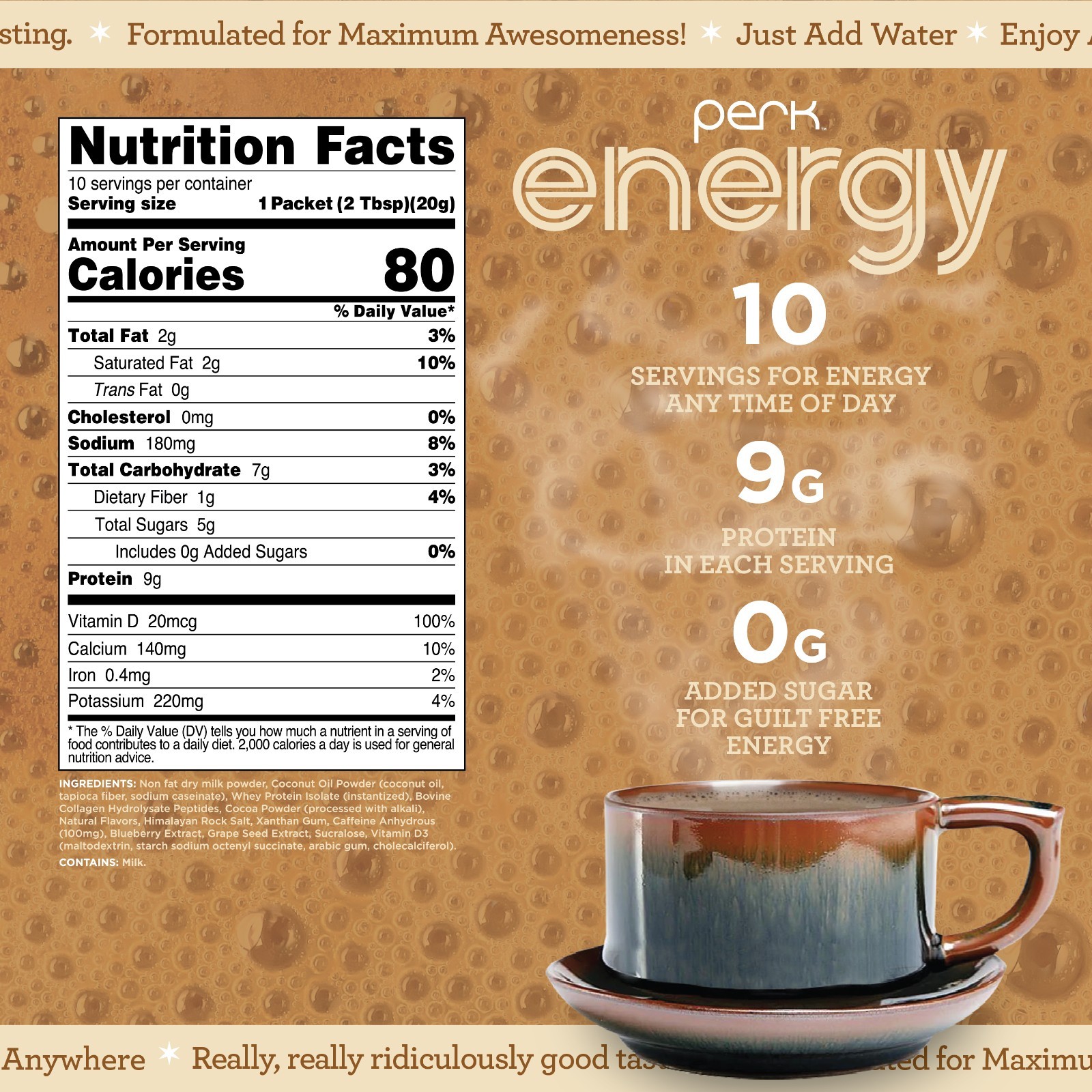 Perk Energy Drink Mix (Tan Mocha Latte) 10 Stick Packs – Coffee Alternative