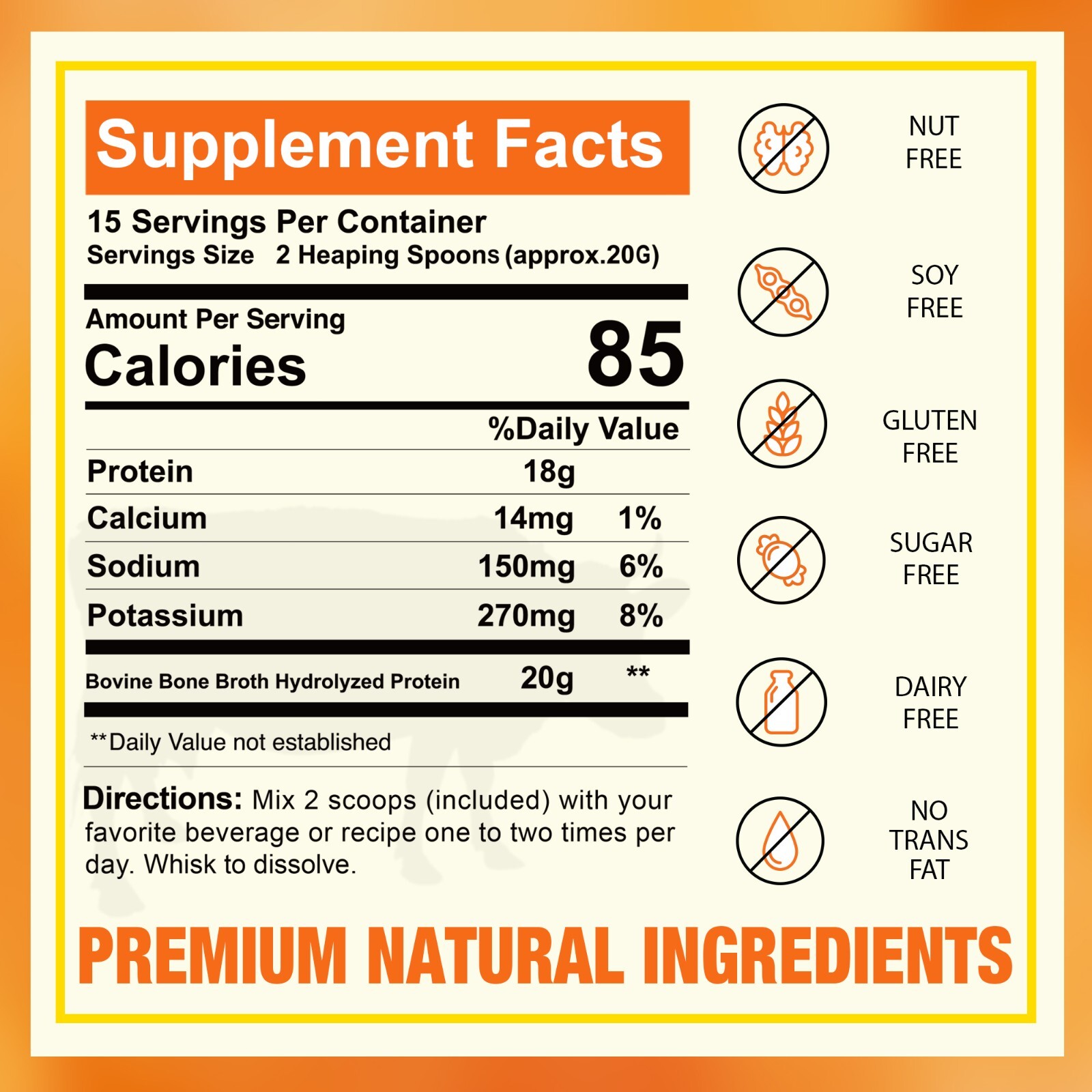 Grass Fed Beef Bone Broth Protein Powder Hydrolyzed Collagen Peptides -10.59oz