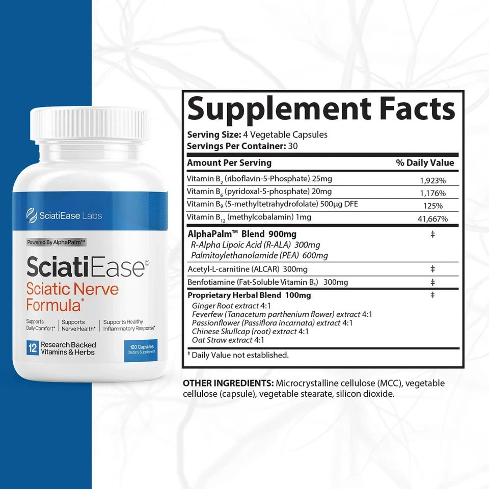 SciatiEase Labs Sciatic Ease Nerve Formula – Nervous System Health, Antioxidant