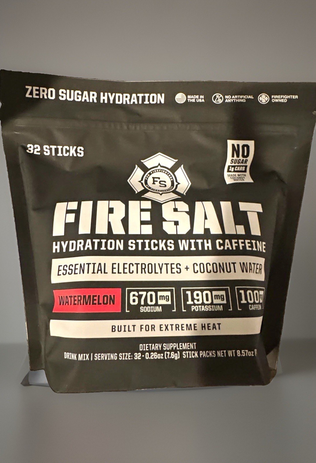 Fire Salt Electrolyte Hydration Powder Sticks Watermelon Sugar-Free Vegan 32ct