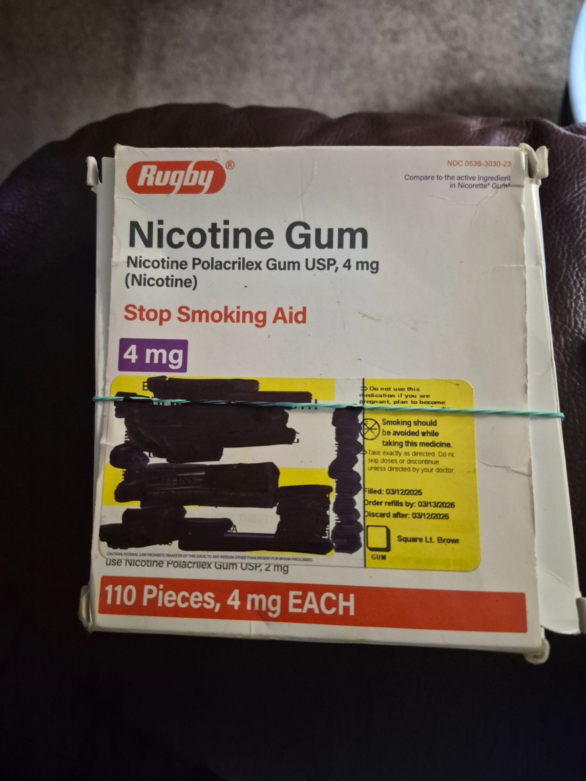 Rugby Nicotine Gum 4mg Original Flavor Sugar-Free 110 Ct Nicotine Polacrilex