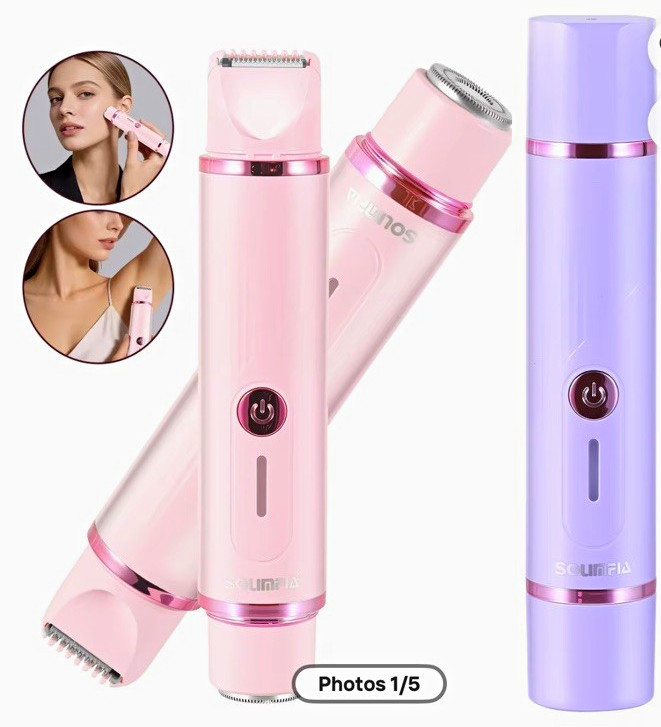 SounFia Nunos Women’s 2-Head Foil Shaver USB Rechargeable Pink Face/Legs