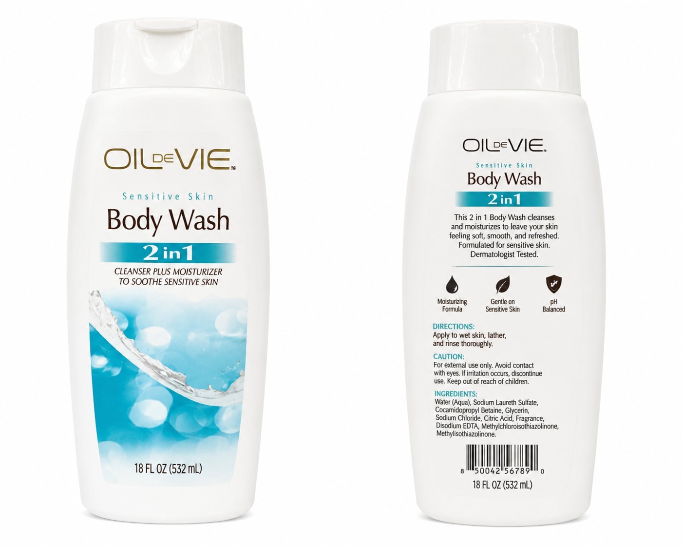 2X Oil De Vie Sensitive Skin Body Wash 2in1 Cleanser Plus Moisturizer Skin 18 OZ