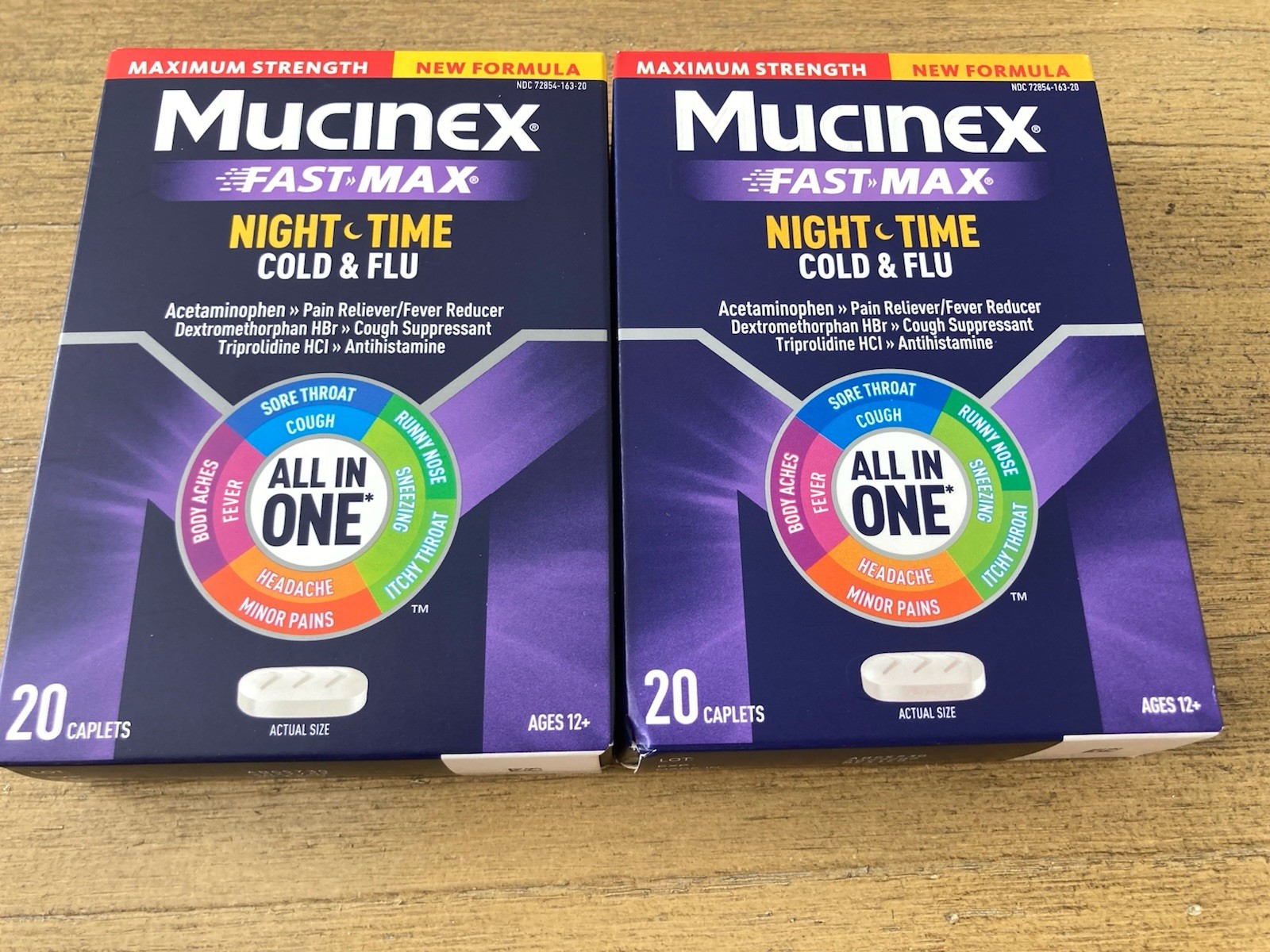 2 Mucinex Fast Max Night Time Cold & Flu Maximum Strength 20 Caplets Exp: 02-27