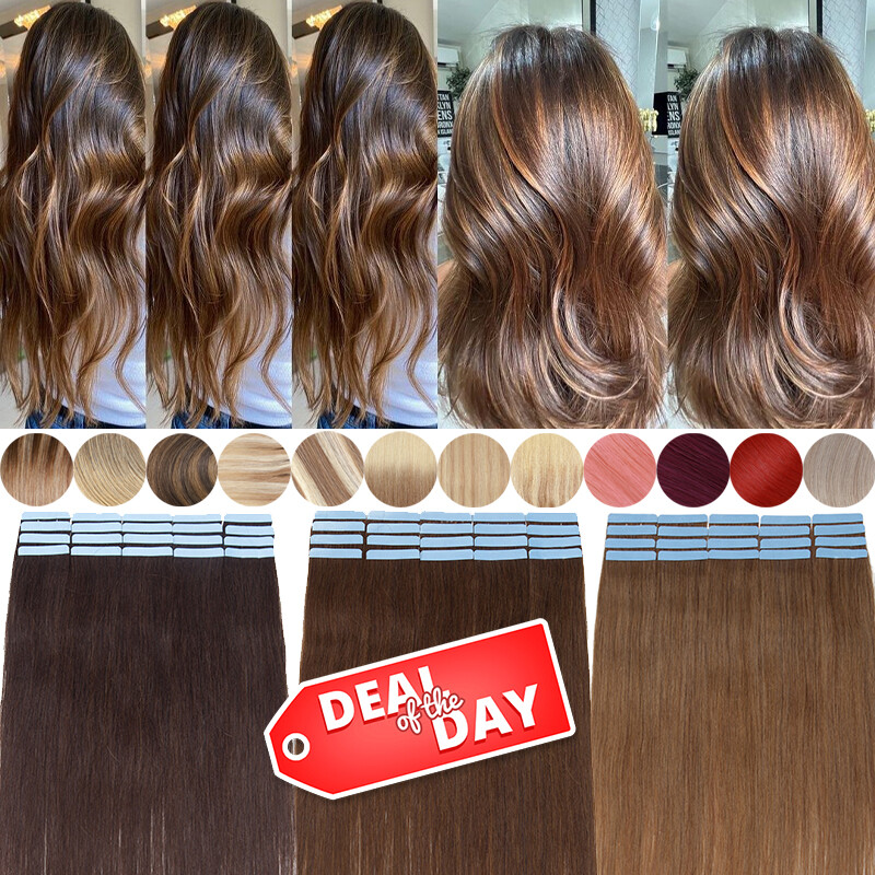 Seamless Tape In 100% Human Hair Extensions Indian Remy Hairpiece 16 18 20 22 24