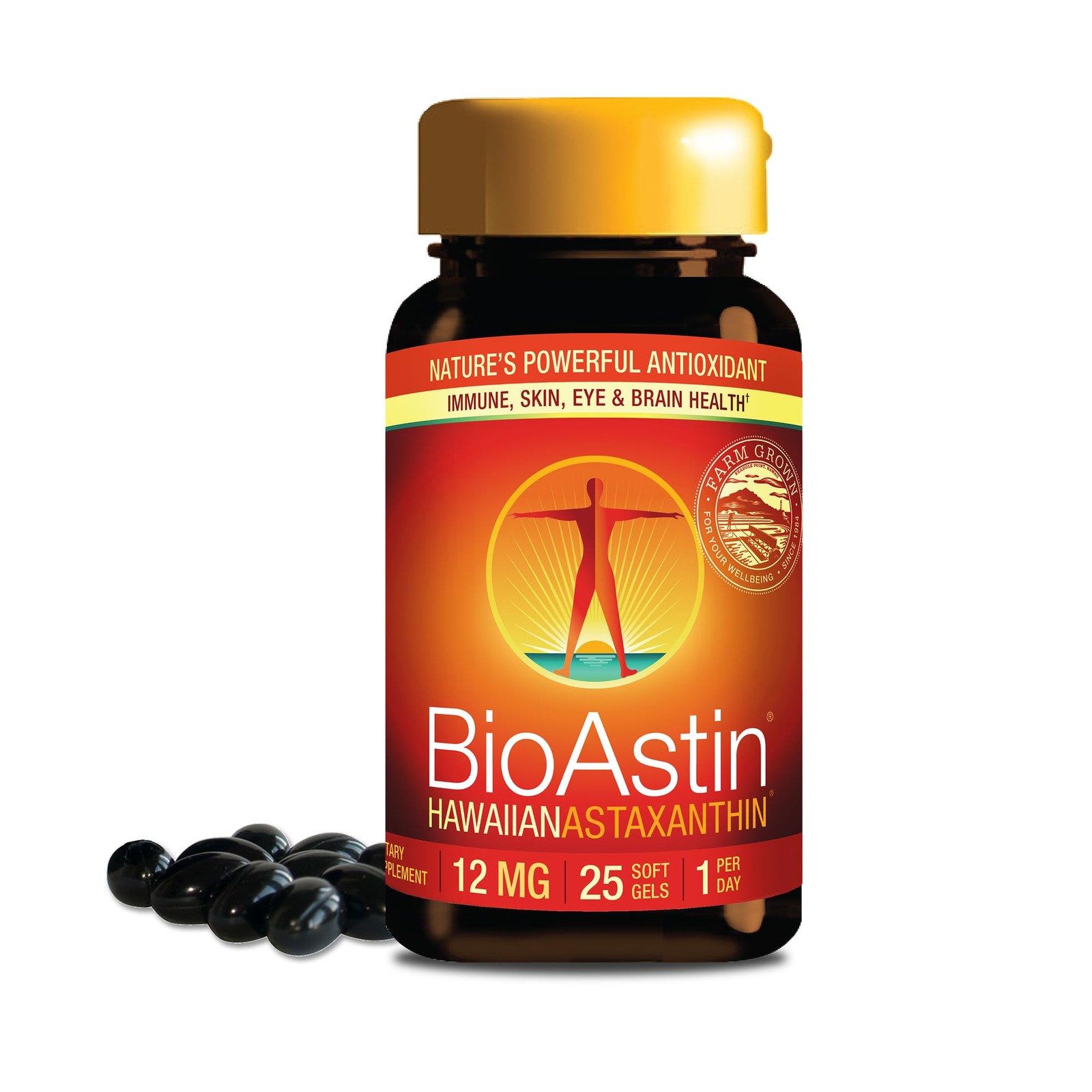 BioAstin Hawaiian Astaxanthin – 12mg High Potency, 25 Softgels – Antioxidant …