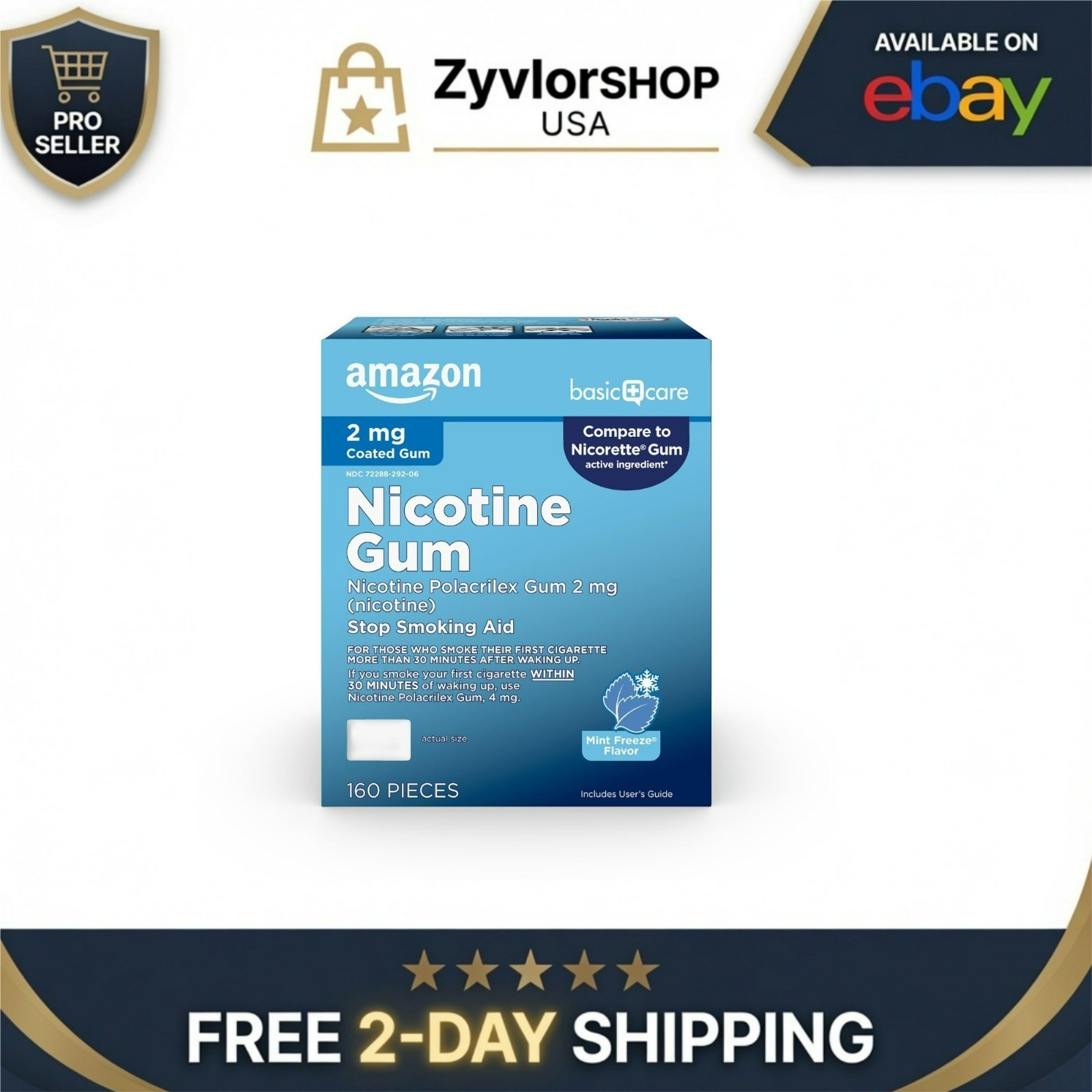 Nicotine Polacrilex Gum 2 mg Ice Mint Flavor Smoking Cessation 160 Count