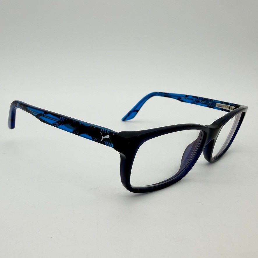Puma PU0090OCS 001 Blue Black Rectangular Eyeglass Frames 49-16-130