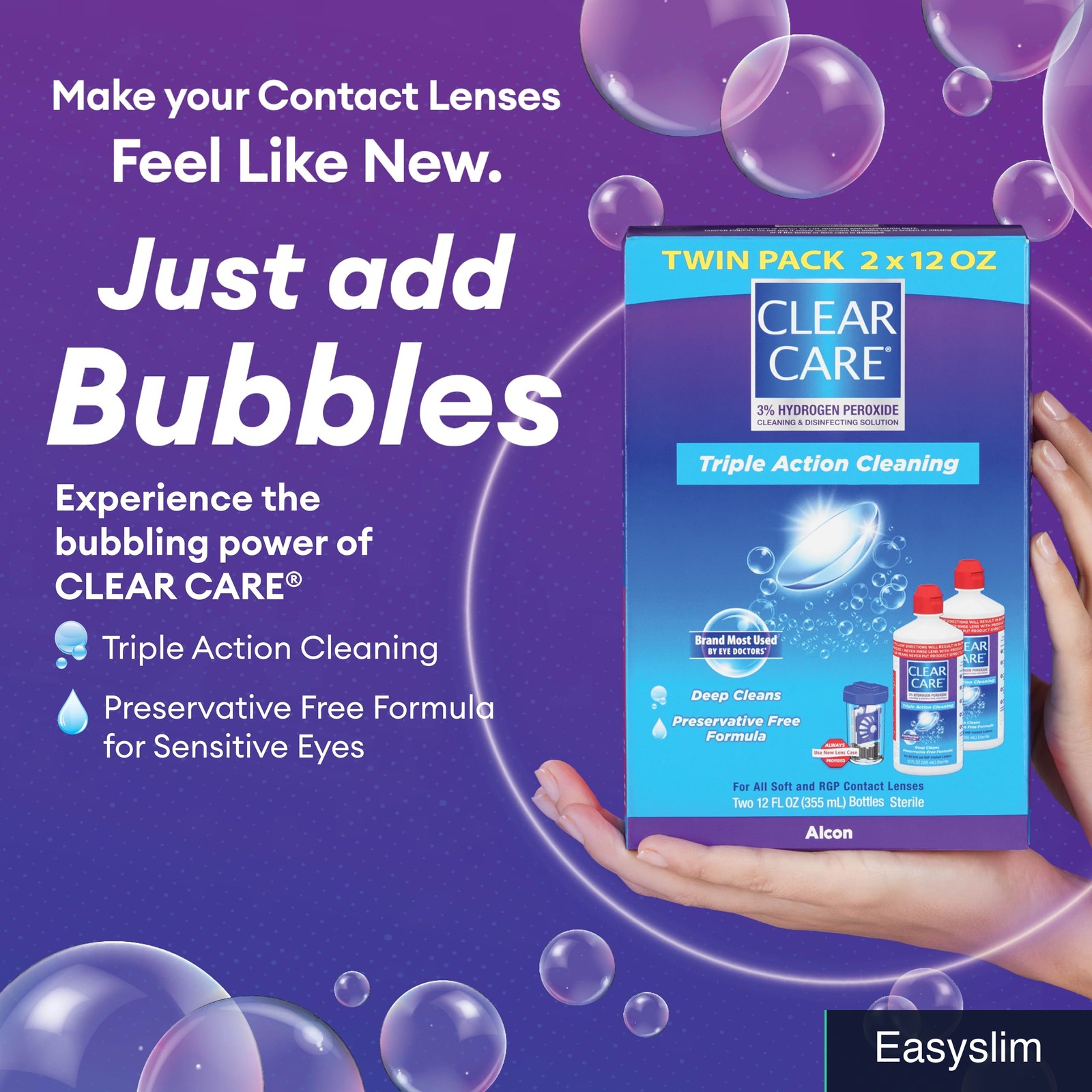 Hydrogen Peroxide Contact Lens Solution 12 FL OZ Twin Pack Bubble Action