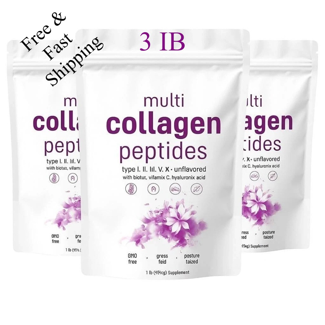 3 Pack NEW 3 lb Multi Hydrolyzed Collagen Peptides Powder Protein Supplement