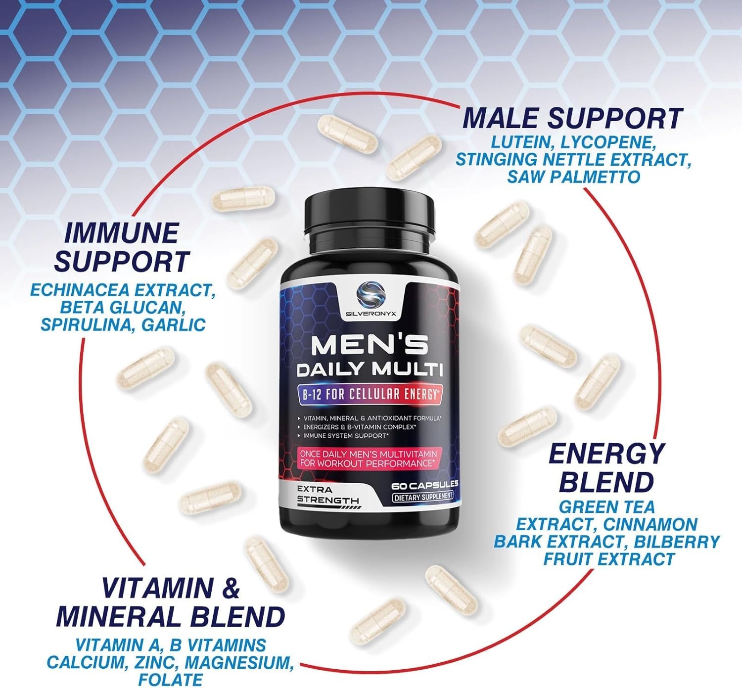 Multivitamin for Men – With Vitamin A, C, D, Zinc, Calcium, Non-GMO Supplement