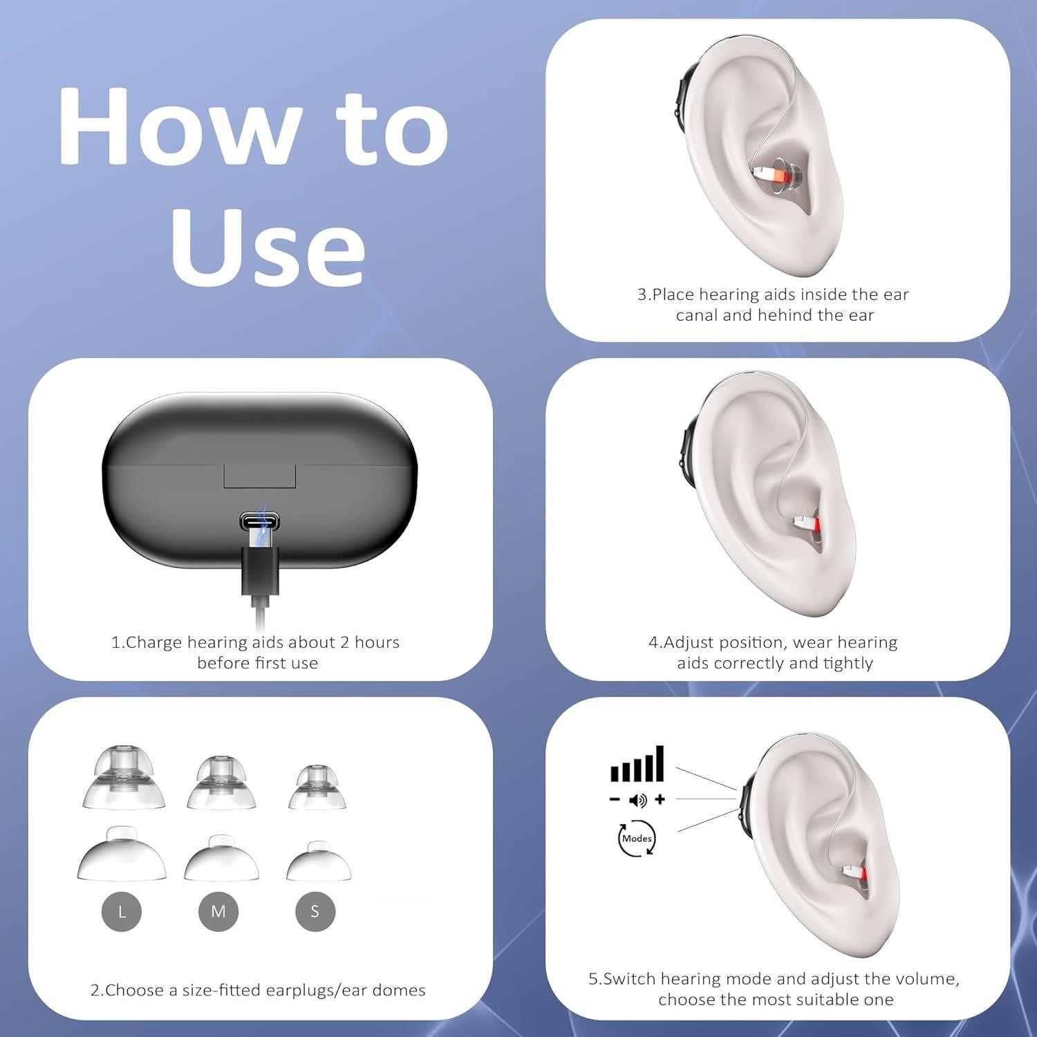 Bluetooth Rechargeable Hearing Aids For Seniors Mild To Moderate Hearing Loss