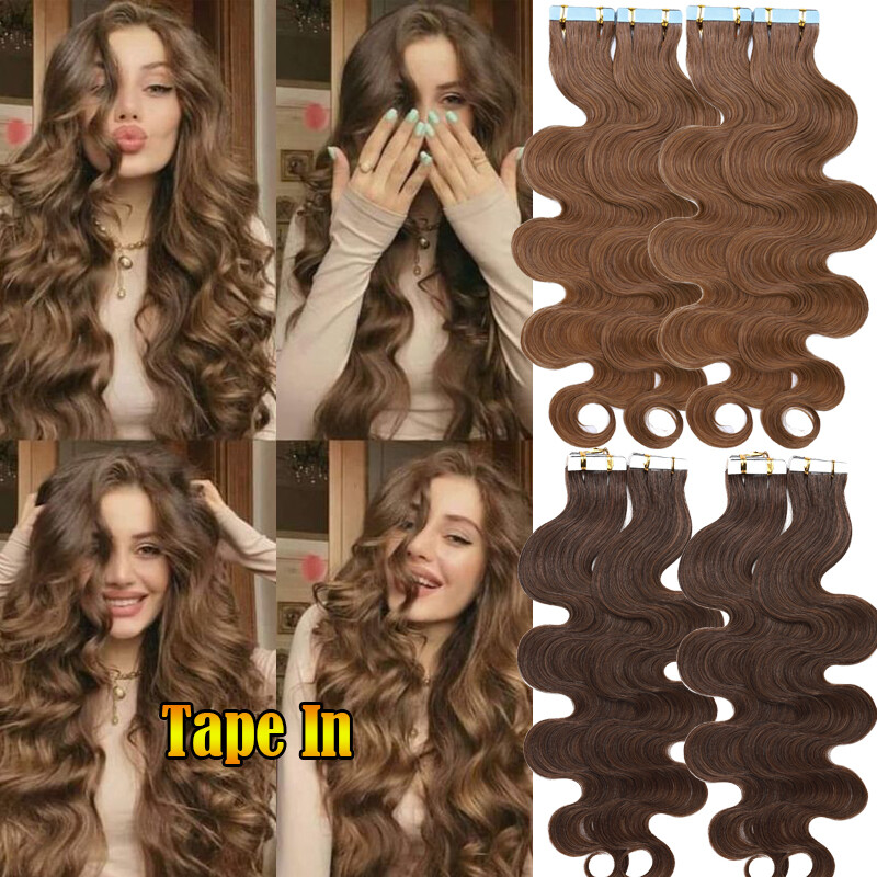 Wavy Tape In 100% Real Human Hair Extensions Curly Body Wave Wavy Skin Weft 150g