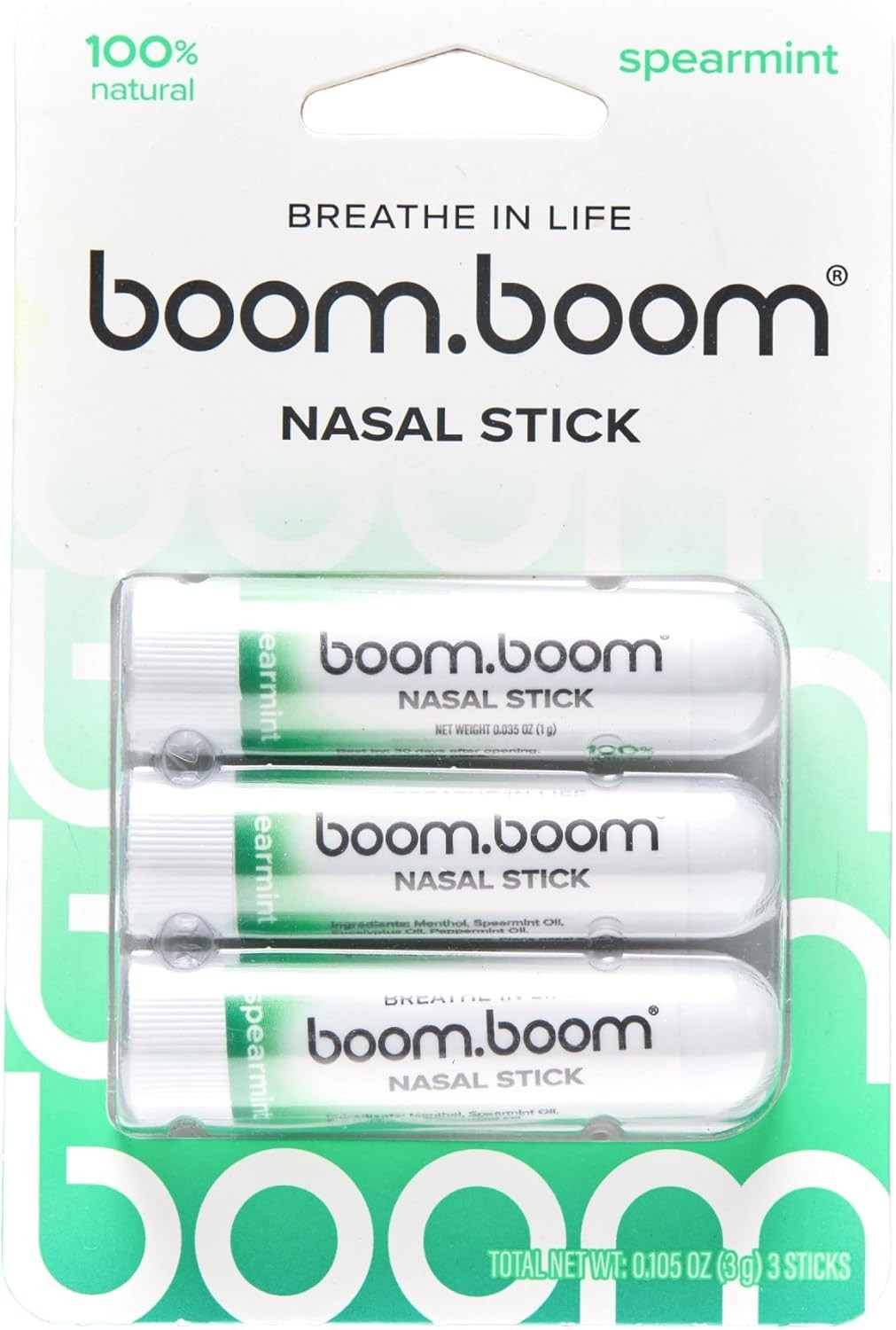 ?✅ 3ct BoomBoom Spearmint Nasal Inhaler Stick Essential Oil Menthol Refreshing