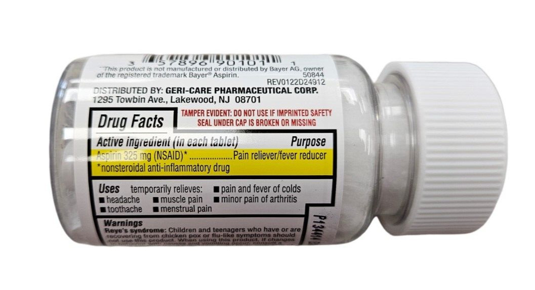 Gericare Aspirin 325mg UNCOATED Tablets 100ct NEW LOOK! ^