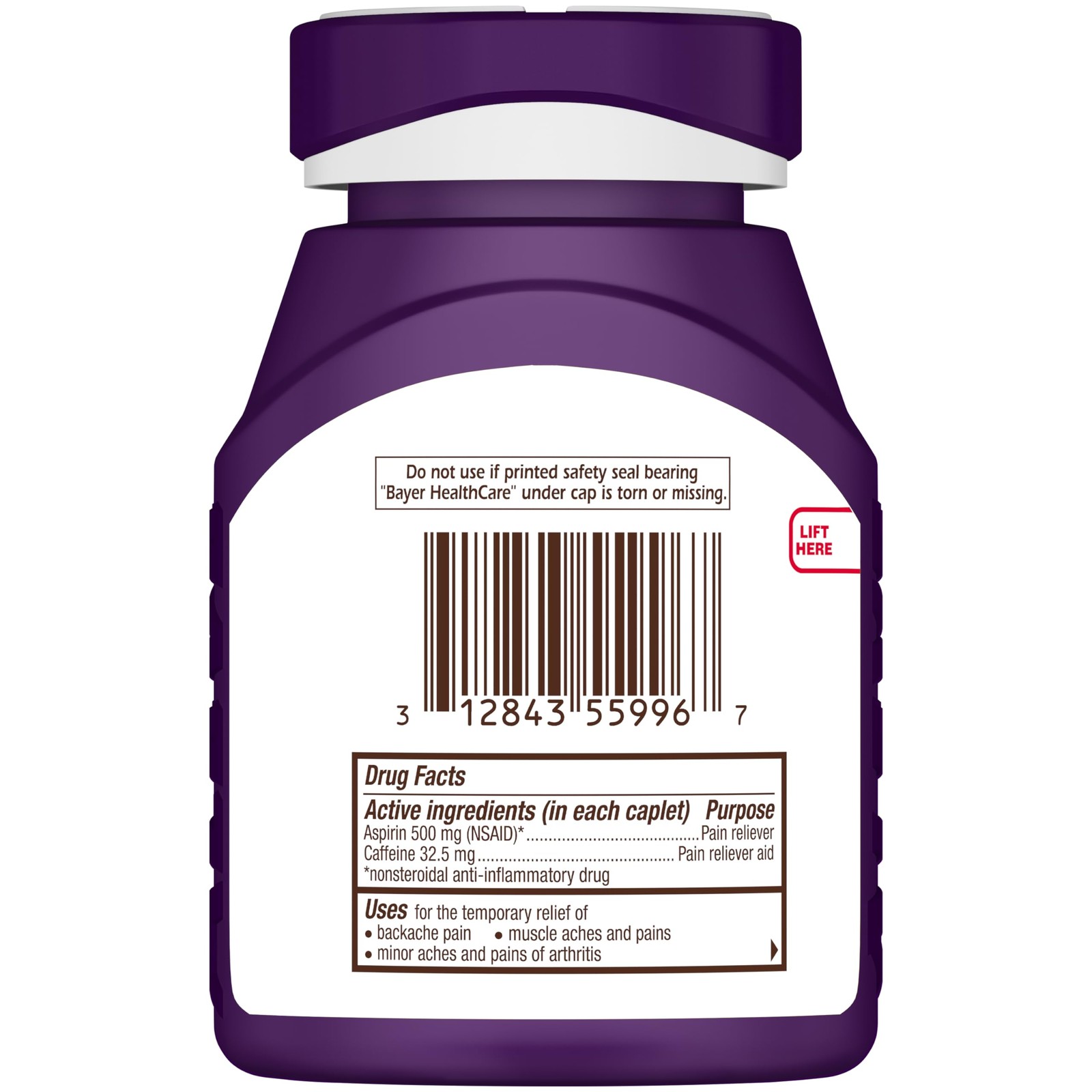 Bayer Back & Body 500mg Aspirin Plus Caffeine 200 Count (Pack of 1), White