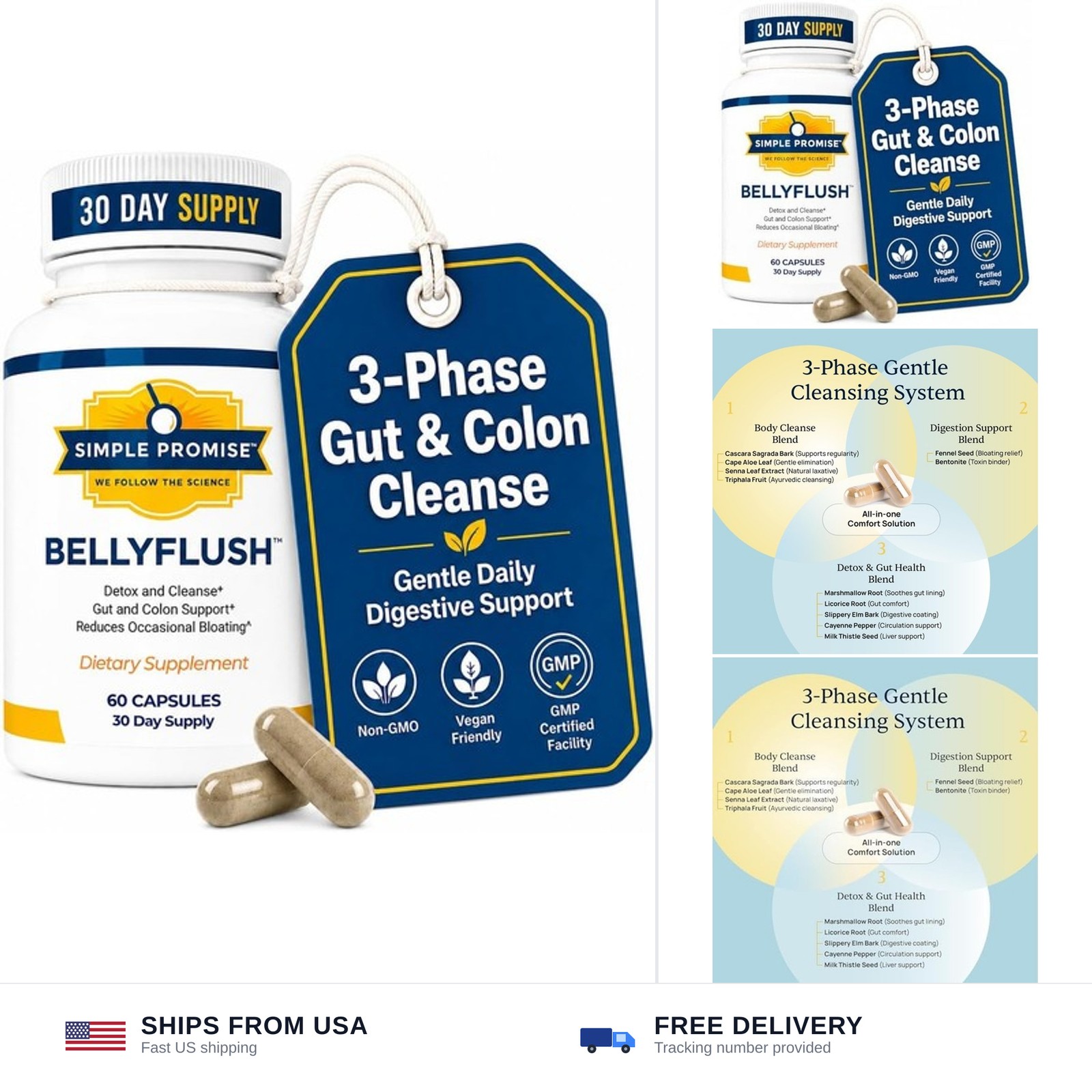 BellyFlush – Gut & Colon Cleanse Capsules For Adults – Bentonite Clay | 3-Pha…
