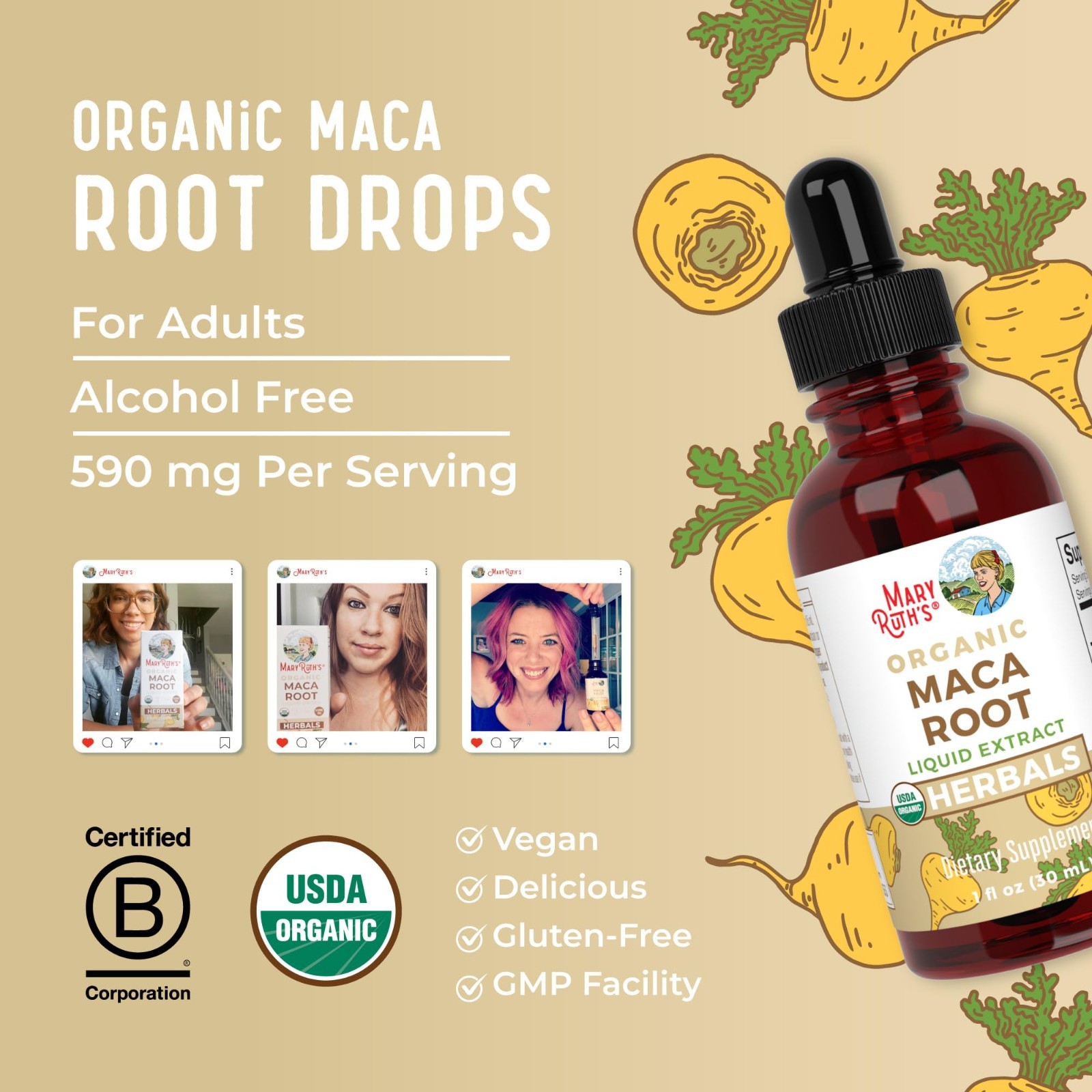 Organic Maca Root Liquid Drops – Vegan, Non-GMO, Gluten-Free, Alcohol-Free, 1 Fl
