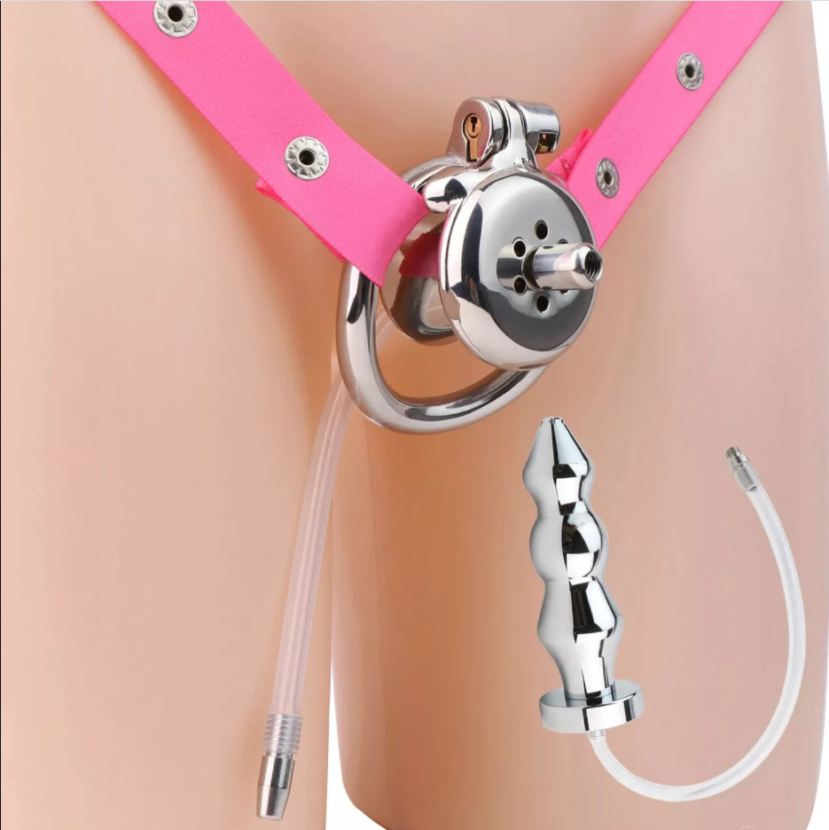 Sissy Inverted Negative Cage with Beaded Plug To Pee Clean Chastity Device Male