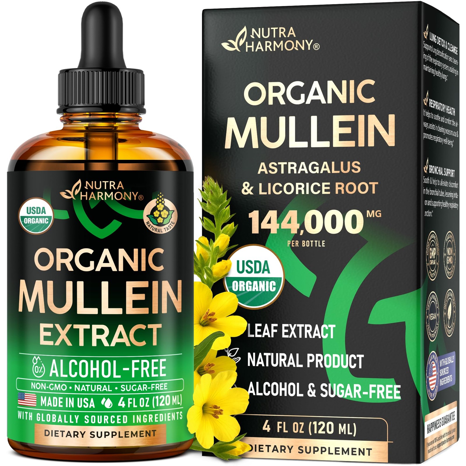 Mullein Drops for Lungs – USDA Organic Liquid – Mullein Leaf Extract Suppleme…