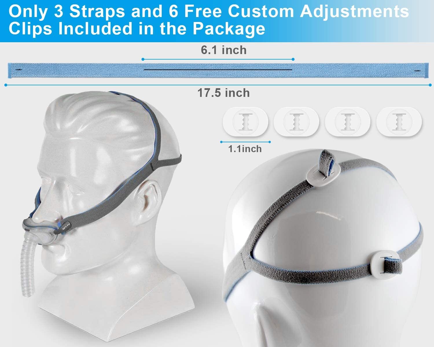 Replacement Headgear strap for ResMed Airfit P10 Nasal Pillow CPAP Mask 3 Pcs