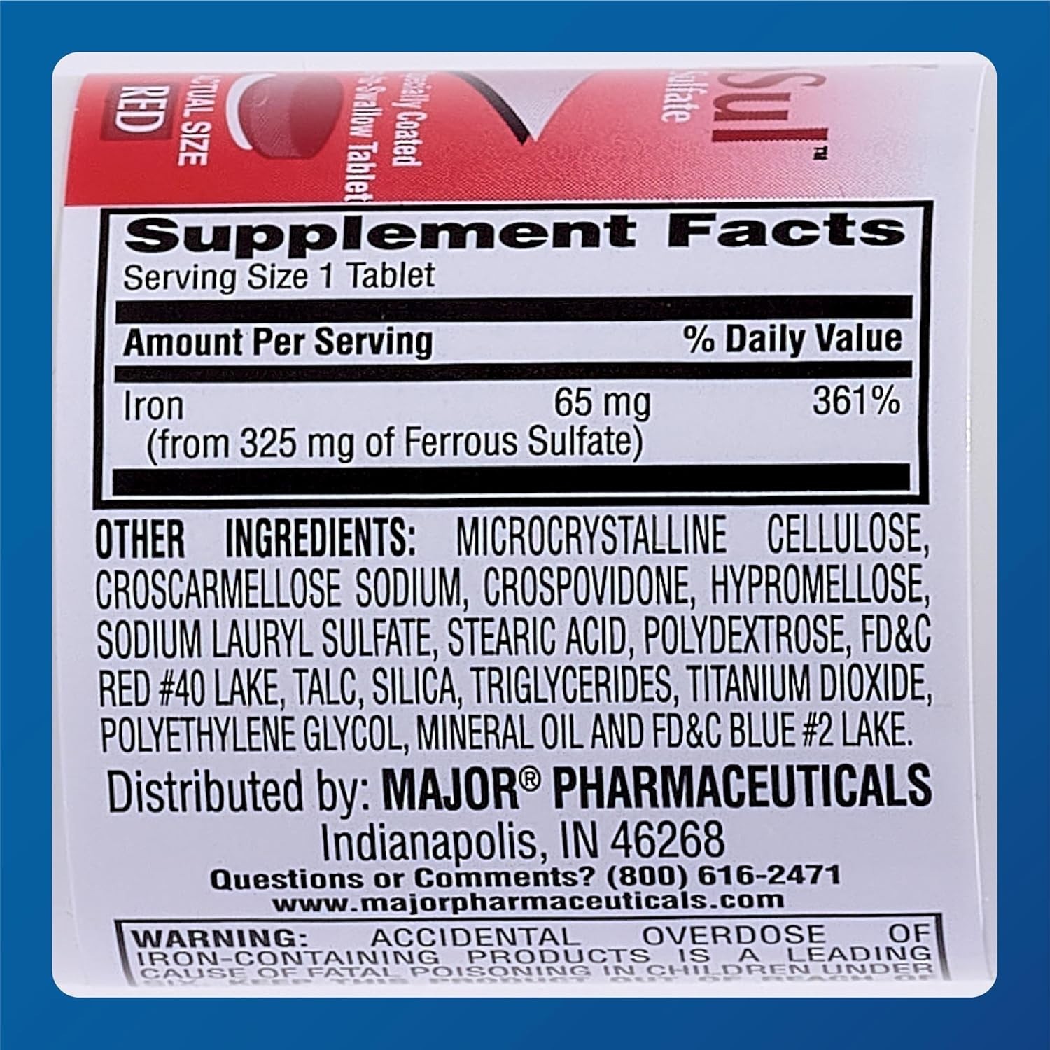 Major FeroSul Red 325 mg – 100 Red Tablets – 2 Pack