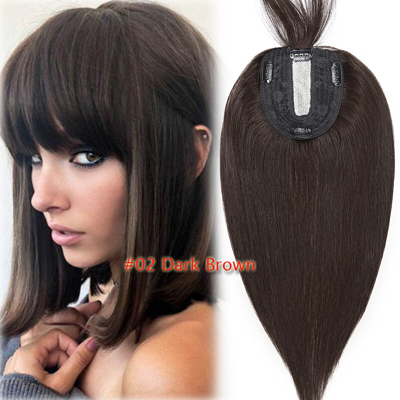 Women 100% Remy Human Hair Topper Toupee Clip In Hairpiece Silk Base Wiglet Wigs