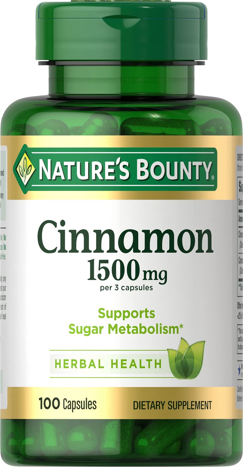 Nature’s Bounty Cinnamon Capsules, Herbal Supplement, 100 Count (Pack of 1)