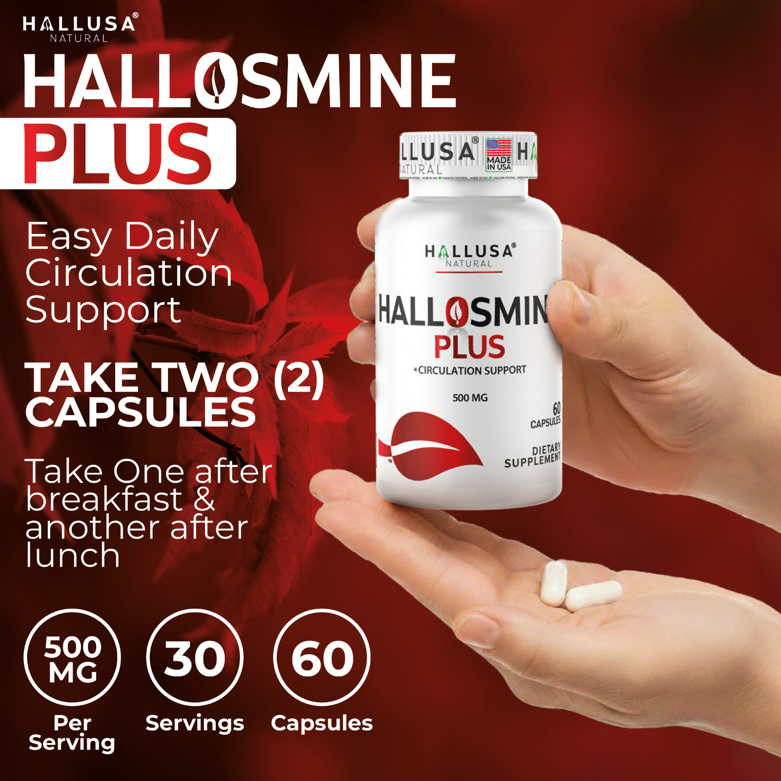 HALLOSMINE PLUS Diosmin Circulation 500mg – Vein and leg support – 60 capsules