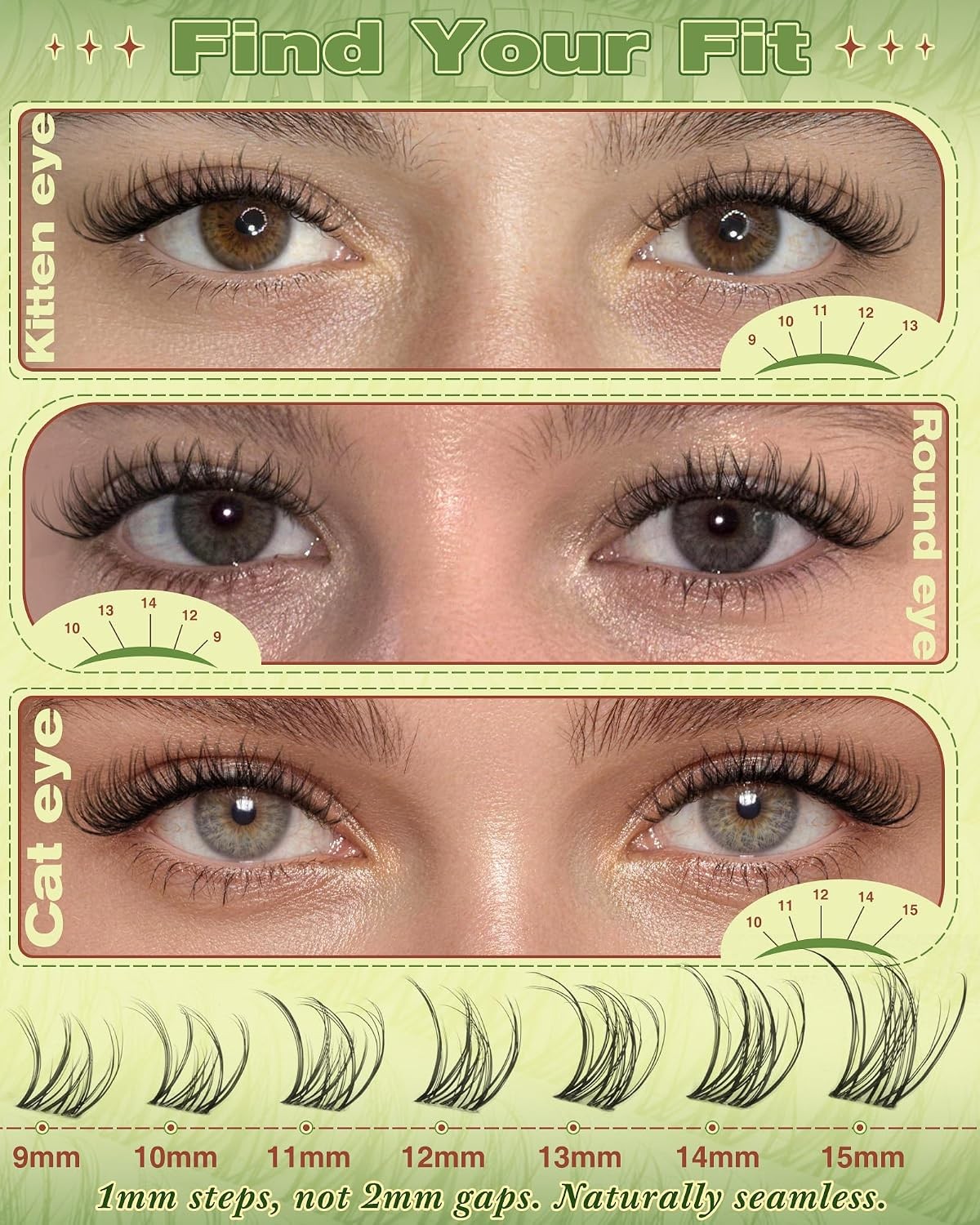 Zanlufly Wispy D Curl Lash Clusters 9-15mm – Natural Eyelash Extensions