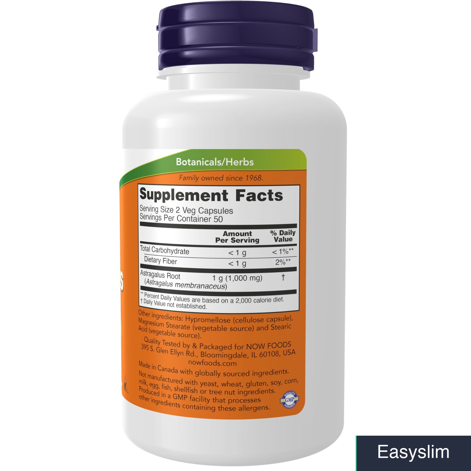 Astragalus 500mg Capsules 100 Count Non-GMO Herbal Supplement