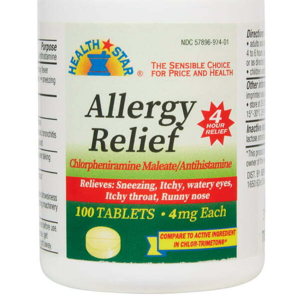 Health Star Allergy Relief 4mg Antihistamine Itchy Throat Relief Tablets 100ct