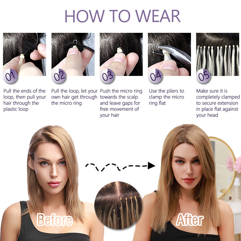 CLEARANCE Silicone Micro Ring Loop Beads Remy Human Hair Extensions Highlight