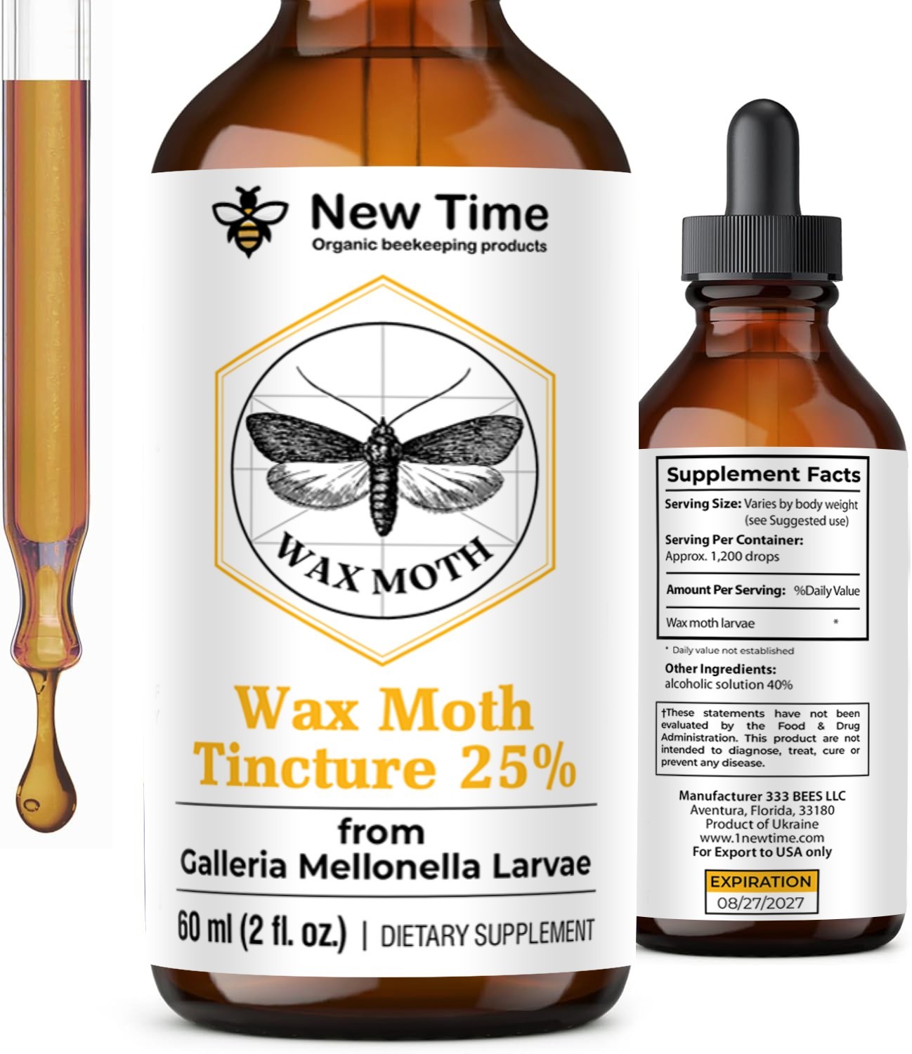 Wax Moth Larvae Tincture 60ml – Extract 25% from Galleria mellonella – Ognevka
