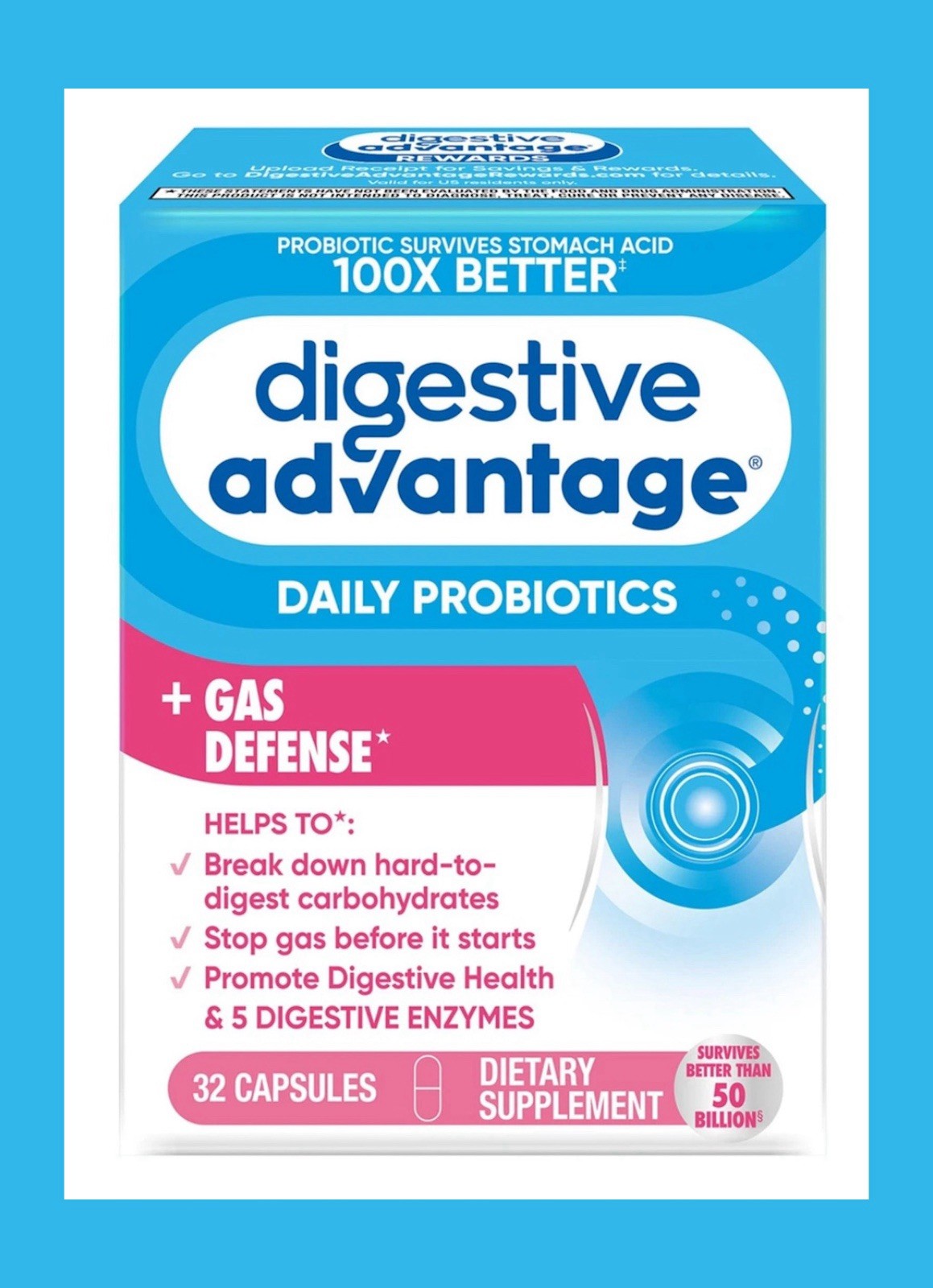 Digestive Advantage®, Daily Probiotics + Gas Defense, 32 Capsules Exp 1/2028