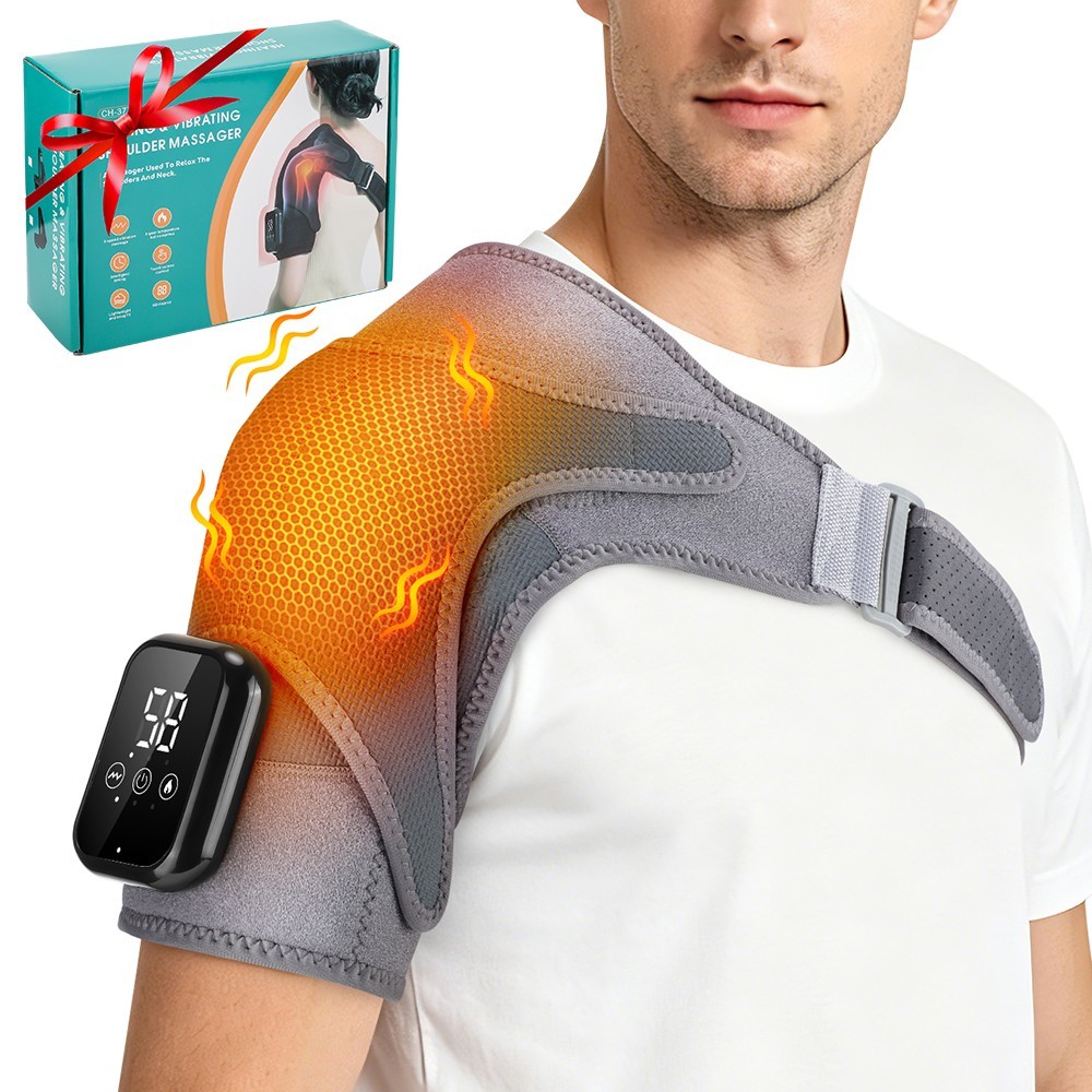 Cordless Shoulder Heating Pad with Massage,Heated Shoulder Wrap for Pain Relief