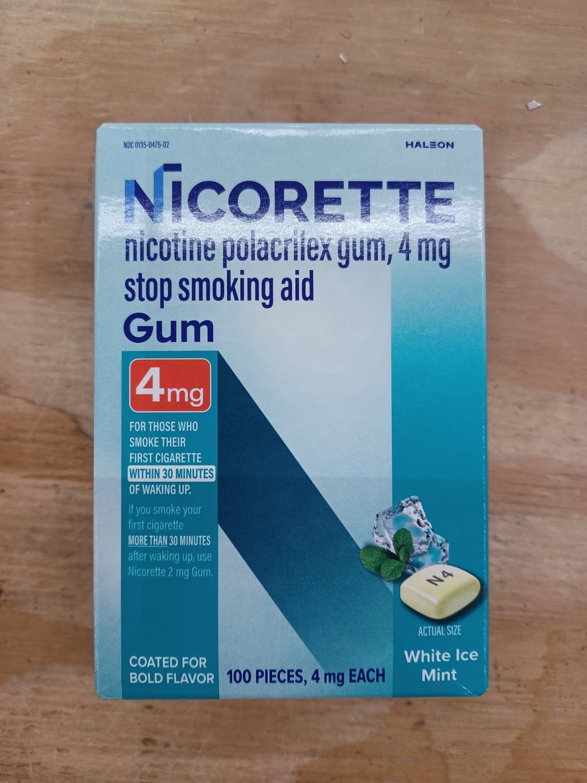 Nicorette 4 mg White Ice Mint Nicotine Gum – 100 Count – Exp. 07/2028