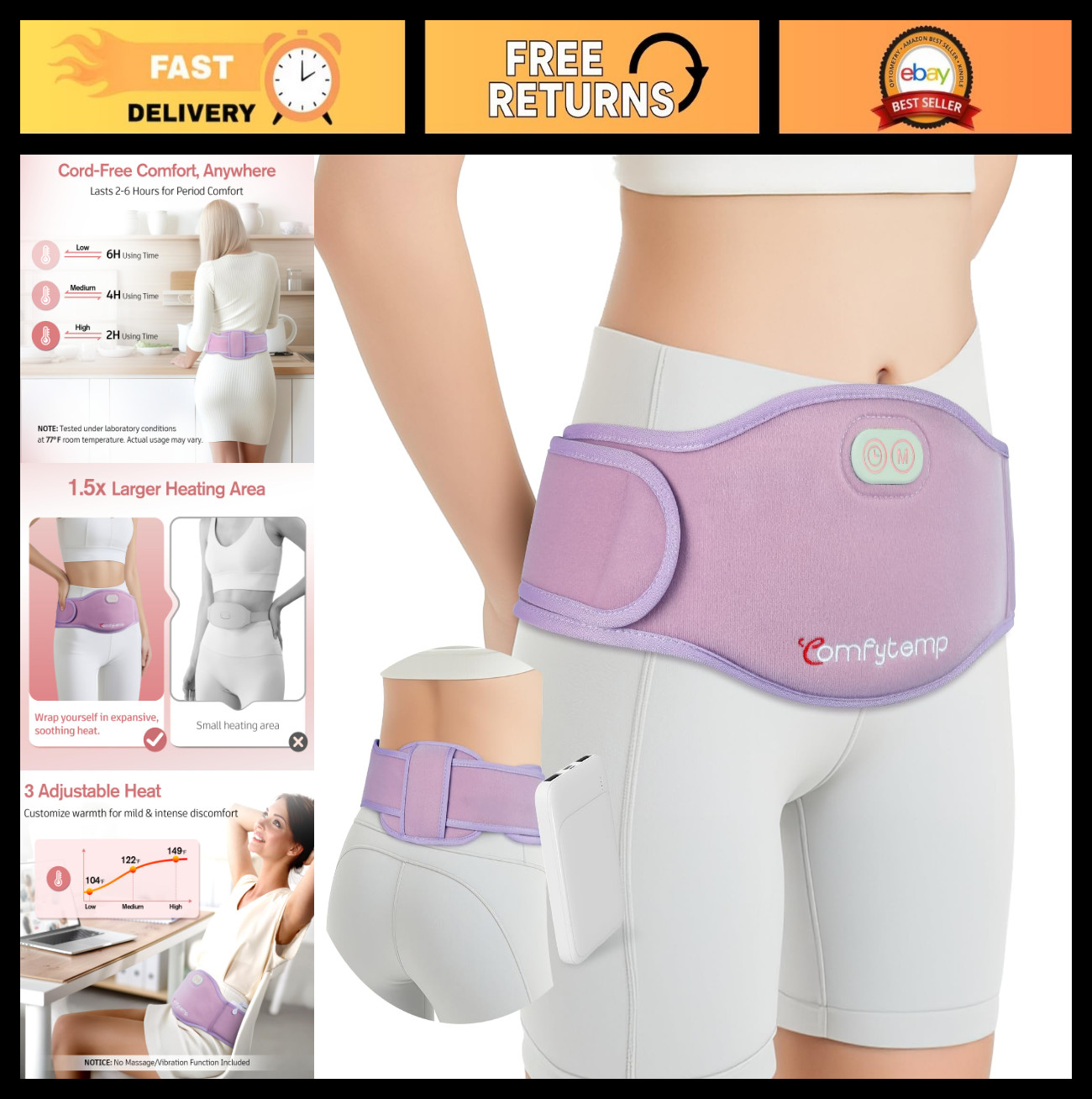 Portable Cordless Heating Pad for Menstrual Cramps – Dual Zone, Wearable, Rechar