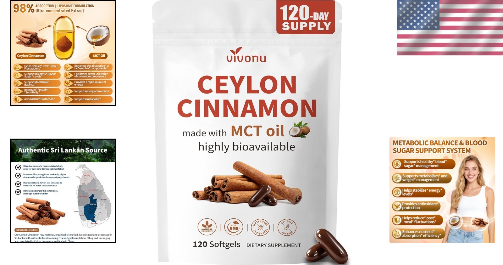 High-Potency Liposome Ceylon Cinnamon & MCT Oil Softgels, 120 Large Granules