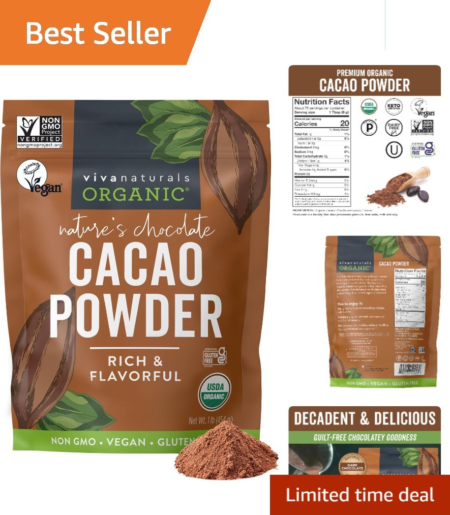 High-Quality Unsweetened Organic Cacao Powder, 1 lb – Gluten-Free & Non-GMO