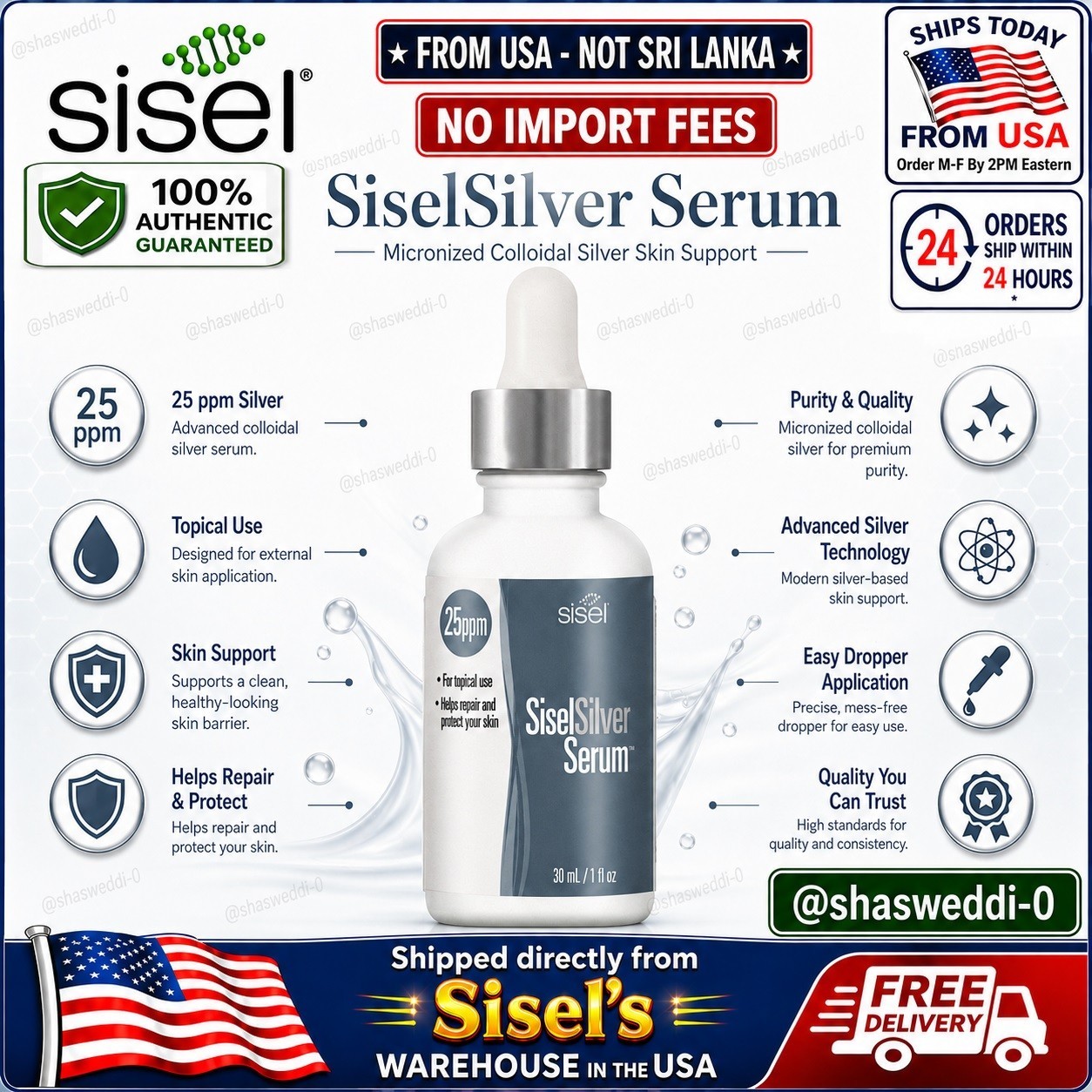 SiselSilver Serum 25 ppm Colloidal Silver Hyaluronic Acid Skin 1 fl oz FromUSA?