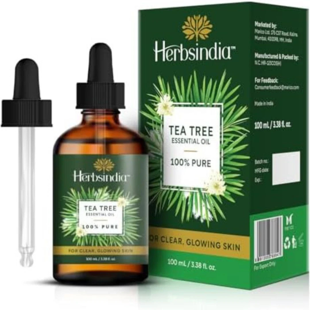 HerbsIndia Tea Tree Essential Oil 3.3oz 100% Pure Premium Glass Dropper
